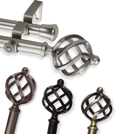 13/16  Dia Adjustable 48-84 Inch Double Curtain Rod with Jinx Finials - Antique Brass (4742-484)