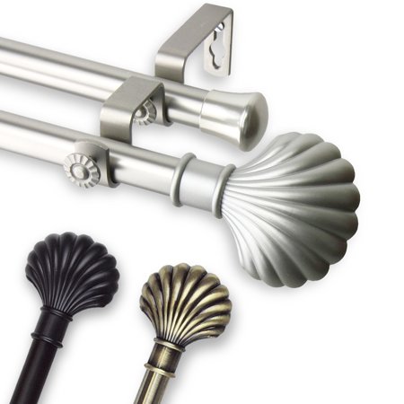 13/16  Dia Adjustable 66-120 Inch Double Curtain Rod with Edmud Finials - Black (4723-662)
