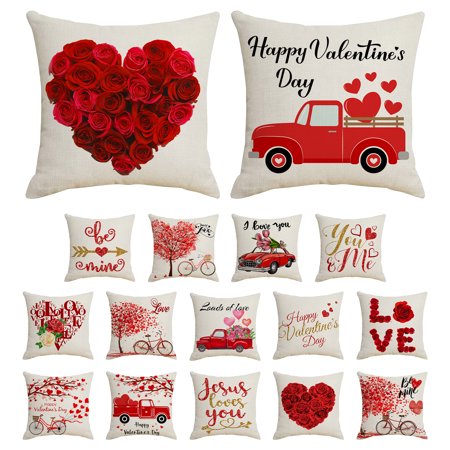 JunDanmall Elastic Rose Heart Pattern Pillowcase Good Woven Festive Touch Flax Cushion Cover for Home  Color#4973