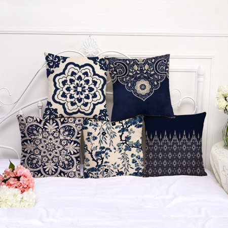 JunDanmall Chinese Style Throw Pillow Case Rustic Flax Hidden Zipper Cushion Case Home Decor  Color#6331