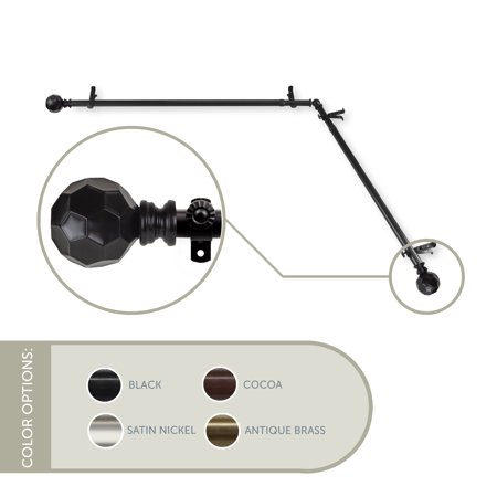 13/16  Dia Adjustable Corner Window Single Curtain Rod 48 to 84  (each Side) in Black with Ludmila Finials (4890-482-CR)