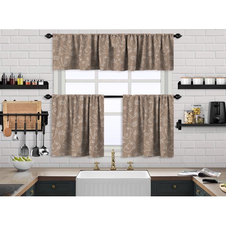 3S Brother S Kitchen Valance BOHO Printed Set of 3 Hanging Rod Pocket & Back Tab Window Décor Valances Tiers Café Curtains -Made in Turkey 0036( Bei