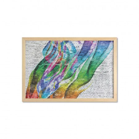 Brick Wall Wall Art with Frame  Colorful Grunge Scribbled Drawing on Surface Town Counter Culture Artisan  Printed Fabric Poster for Bathroom Living R