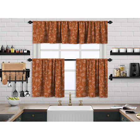 3S Brother S Kitchen Valance BOHO Printed Set of 3 Hanging Rod Pocket & Back Tab Window Décor Valances Tiers Café Curtains -Made in Turkey 0036( Bri