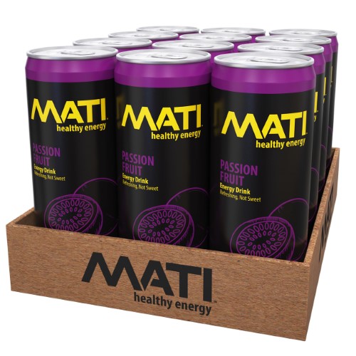 MATI Sparkling Organic Energy Drink  All Natural Craft Brewed Guayusa  Low Calorie  Refreshing Not Sweet  Passion Fruit  12 Fl Oz Cans (Pack of 12) Pl