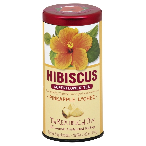 The Republic Of Tea Superflower Hibiscus Pineapple Lychee Caffeine-free Tea Bags, 36 Ct