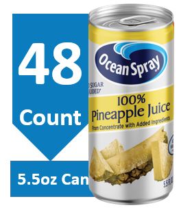 Ocean Spray 100% Juice Drink, Pineapple, 5.5 Fl Oz, 48 Count