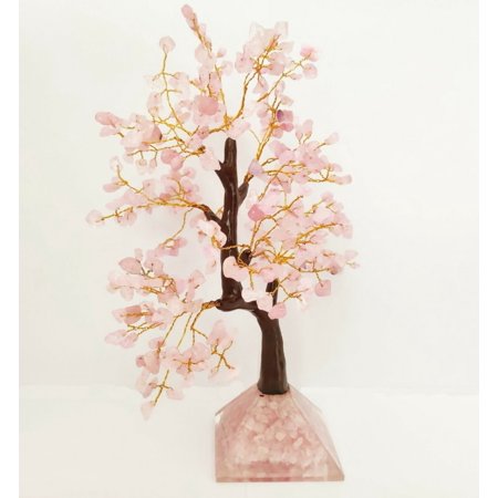 Sharvgun Healing Stones Tree Rose Quartz Chakra Tree Bonsai Money Tree Golden Wire Pyramid Base Home Decor Crystal Gifts Ornaments for Living Room Tre