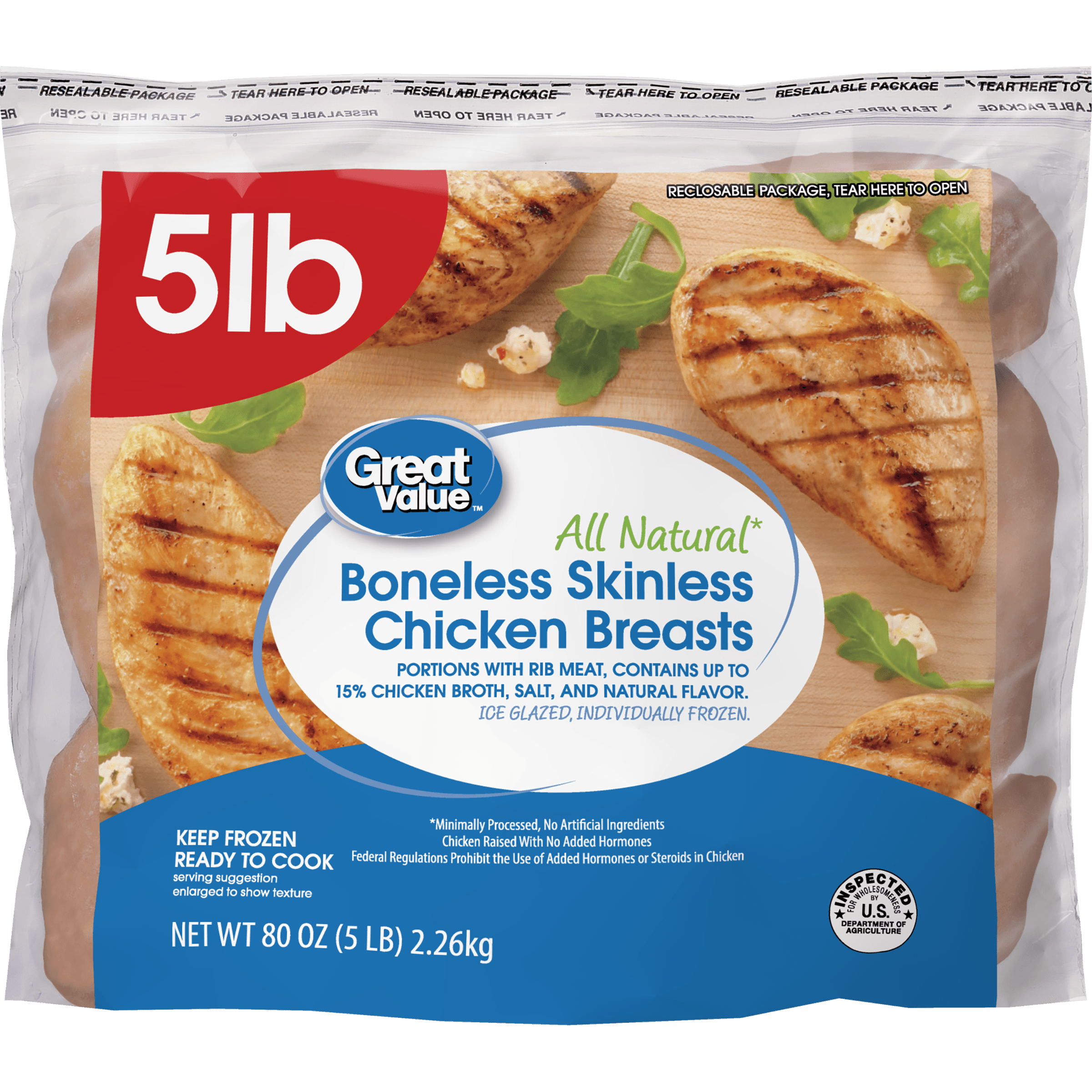 Great Value Boneless Skinless Chicken Breast, 5 Lb. (Frozen)