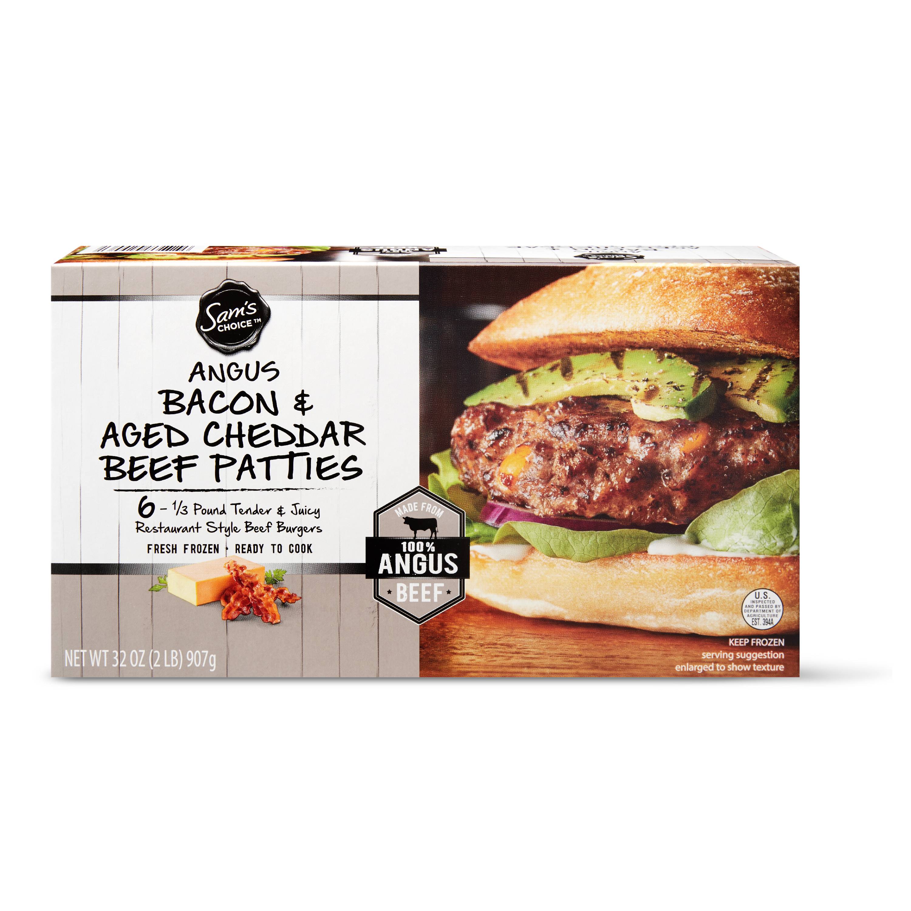 Sam's Choice Angus Bacon & Aged Cheddar Beef Patties, 6 Ct, 2 Lb (Frozen)