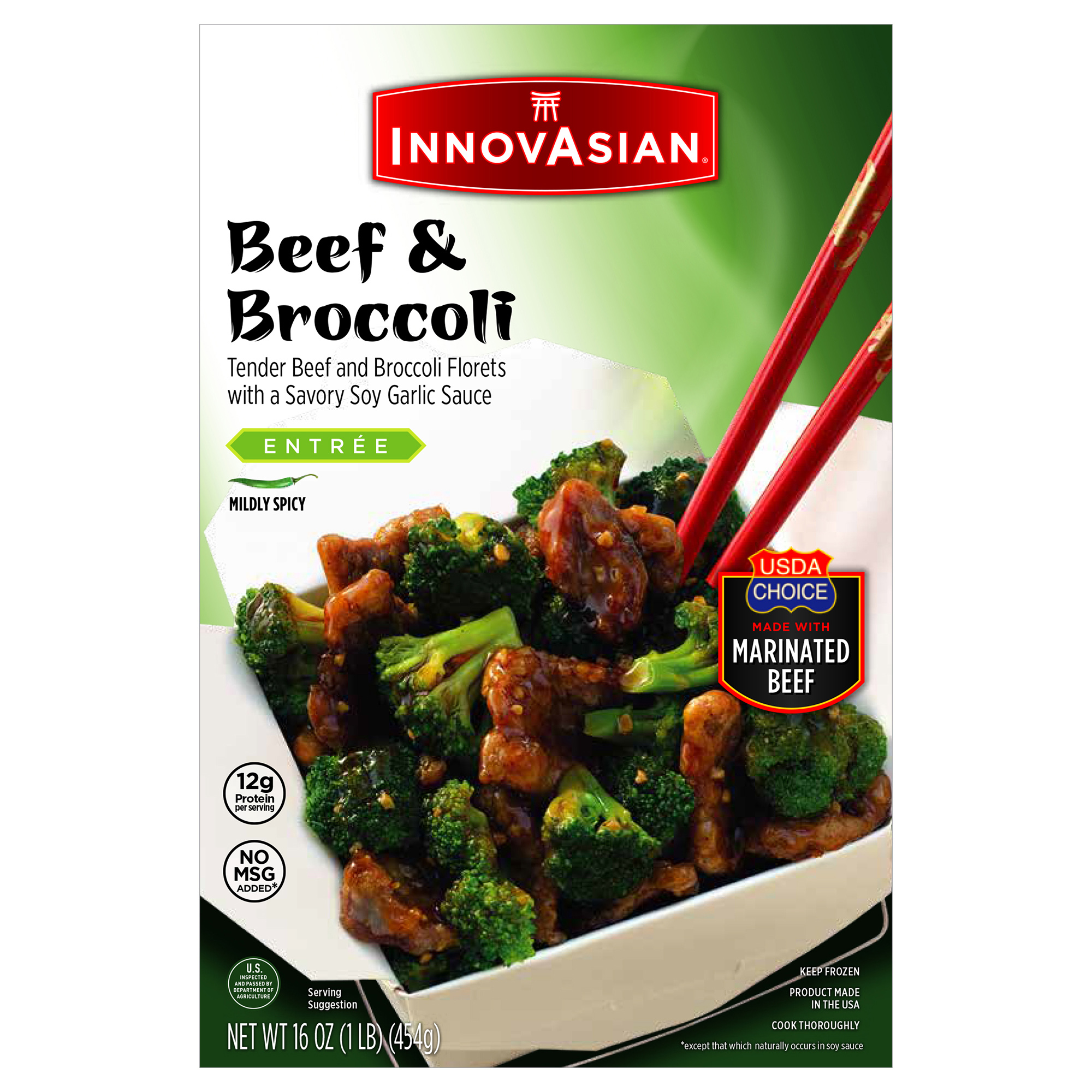 BEEF & BROCCOLI TENDER BEEF AND BROCCOLI FLORETS WITH A SAVORY SOY GARLIC SAUCE ENTREE, BEEF & BROCCOLI