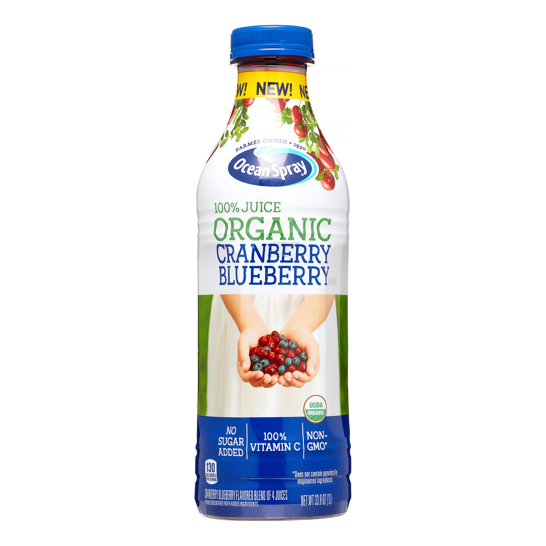 Ocean Spray Organic 100% Juice, Cranberry Blueberry, 33.8 Fl Oz