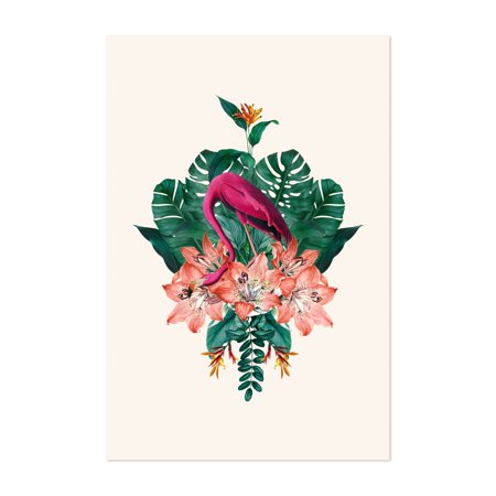 Vintage Flamingo Tropical Summer Fantasy Collage Flower 24  X 36  Art Print/Poster