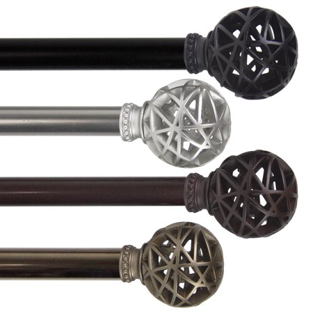 66  to 120  Adjustable 3/4  Dia Single Curtain Rod in Satin Nickel with Matthias Finials (4888-665)