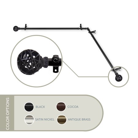13/16  Dia Adjustable Corner Window Single Curtain Rod 66 to 120  (each Side) in Black with Matthias Finials (4888-662-CR)