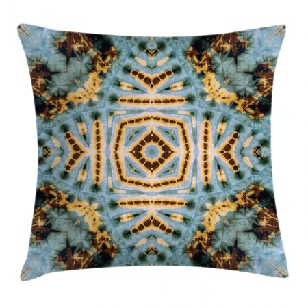 Tie Dye Decor Throw Pillow Cushion Cover  Close Hippie Motif with Maya Clan Figures Dirt Tones Counter Culture Print  Decorative Square Accent Pillow 