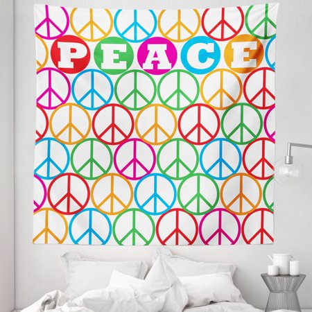 Colorful Tapestry  Colorful Internationally Recognized Peace Sign Letters Counter Culture Print  Fabric Wall Hanging Decor for Bedroom Living Room Dor