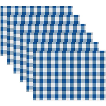 100 Percent Cotton Fused Place Mats   14  X 20   Over Sized   Set of 6   Blue/White  Buffalo Check PlaidEvery Day Use   Heavier Quality