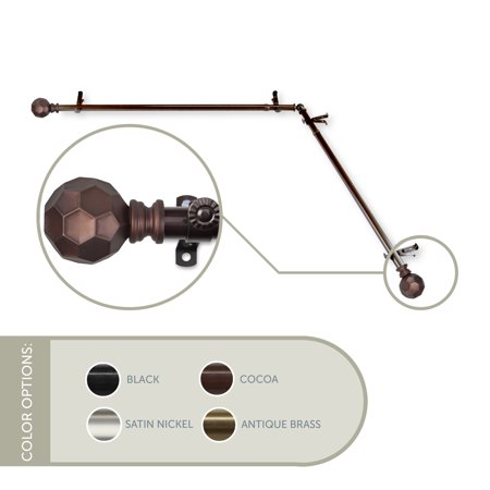13/16  Dia Adjustable Corner Window Single Curtain Rod 120 to 170  (each Side) in Cocoal with Ludmila Finials (4890-997-CR)