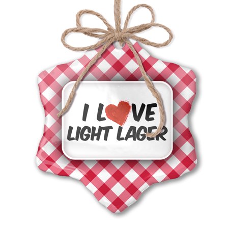 Christmas Ornament I Love Light Lager Beer Red Plaid Neonblond