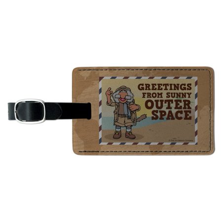 Greetings from Sunny Outer Space Uncle Travelling Matt Fraggle Rock Rectangle Leather Luggage Card Suitcase Carry-on ID Tag