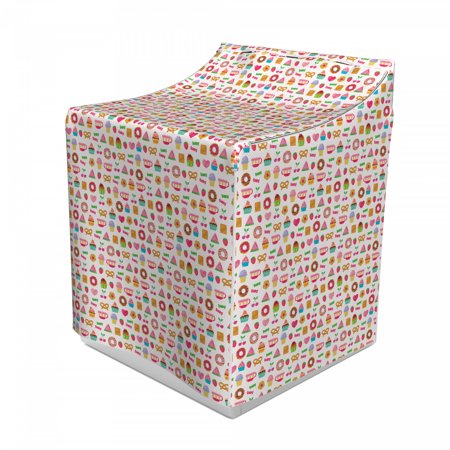 Dessert Washer Cover  Confectionary Pattern of Pretzels and Candies on Pinky Polka Dotted Background  Waterproof Dustproof Decorative Fabric  29  X 28
