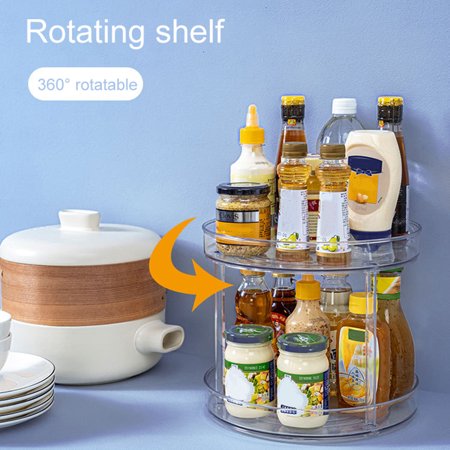 MGStore 360 Degree Rotating Seasoning Rack Large Capacity PET Adjustable Spinning Cabinet Organizer for Kitchen  Color#3443
