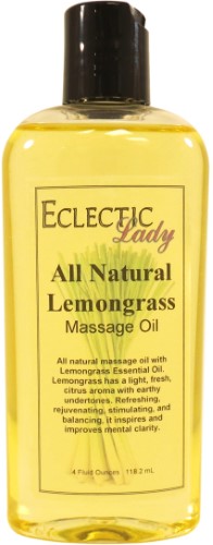 All Natural Lemongrass Massage Oil - Eclectic Lady 8 Oz. 100% Natural Ingredients with Sweet Almond & Jojoba Oil  Relaxing Scent for Men & Women