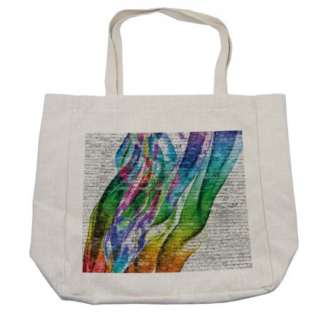 Brick Wall Shopping Bag  Colorful Grunge Scribbled Drawing on Surface Town Counter Culture Artisan  Eco-Friendly Reusable Bag for Groceries Beach and 