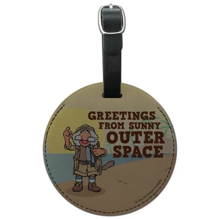 Greetings from Sunny Outer Space Uncle Travelling Matt Fraggle Rock Round Leather Luggage Card Suitcase Carry-on ID Tag