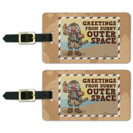 Greetings from Sunny Outer Space Uncle Travelling Matt Fraggle Rock Luggage ID Tags Suitcase Carry-on Cards - Set of 2