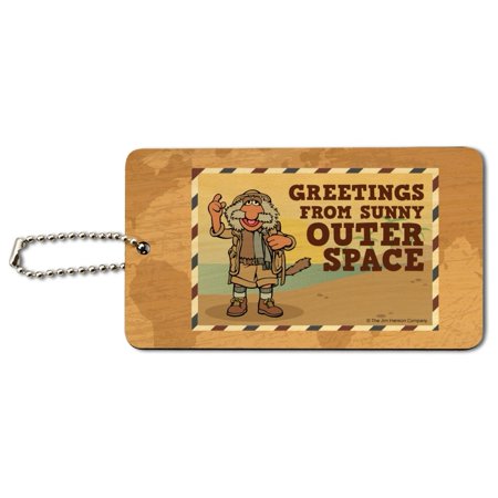 Greetings from Sunny Outer Space Uncle Travelling Matt Fraggle Rock Wood Luggage Card Suitcase Carry-on ID Tag