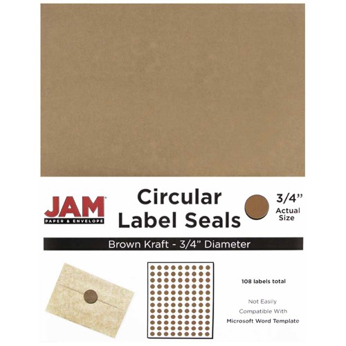 JAM PAPER Circle Label Sticker Seals - 0.75 Inch Diameter - Brown Kraft - 108 Round Labels/Pack