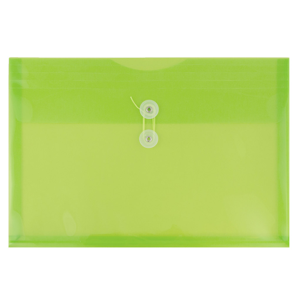 JAM Paper Plastic Booklet Envelope with Button and String Tie  9 3/4 X 13  Lime Green  108/pack