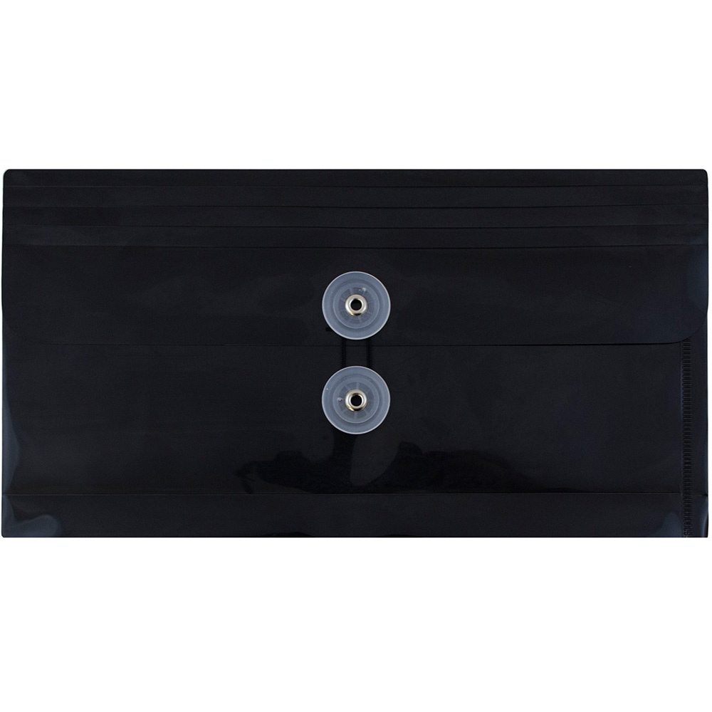 JAM Paper Plastic Envelopes with Button and String Tie Closure, #10 Business Booklet, 5.25 X 10, Black, 108/Pack (921B1BLB)