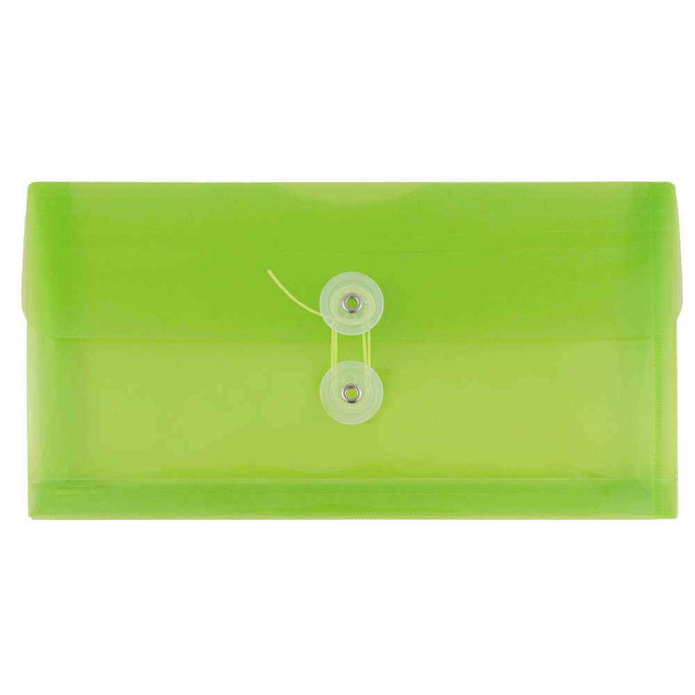 JAM Paper #10 Plastic Business Envelope with Button and String Tie Closure  5 1/4 X 10  Lime Green  108/pack