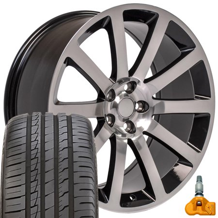 OE Wheels 20 Inch Machined Face 2253 Rims  Tires & TPMS Set Fit Dodge & Chrysler Cars- 300 SRT Style