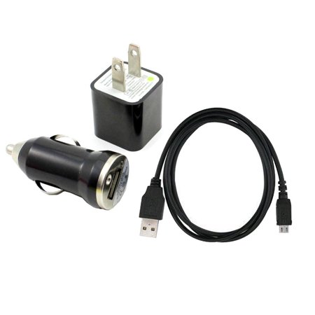 Importer520 Black Mini USB Home Wall + Car Charger + Micro USB Data Sync / Battery Charge Cable for HTC Windows Phone 8X HTC 6990 HTC Zenith(at & T  T