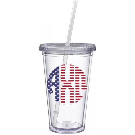 Alpha Chi Omega Sorority USA Monogram Sticker Decal on Clear Plastic Tumbler Greek 16 Oz. BPA Free AXO