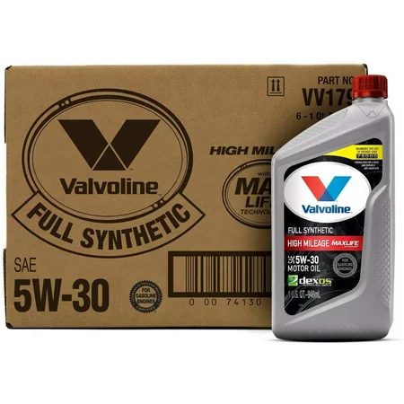 Valvoline Full Synthetic High Mileage with MaxLife Technology SAE 5W-30 Motor Oil 1 QT  Case of 6