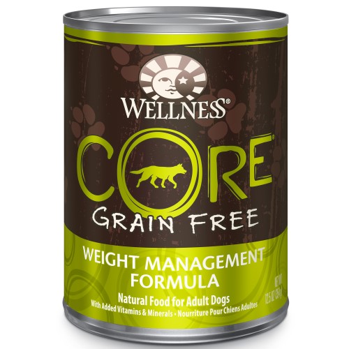 Wellness CORE Grain Free Natural Weight Management Chicken Pork Liver, Whitefish and Turkey Recipe Wet Canned Dog Food 12.5-oz, Case of 12