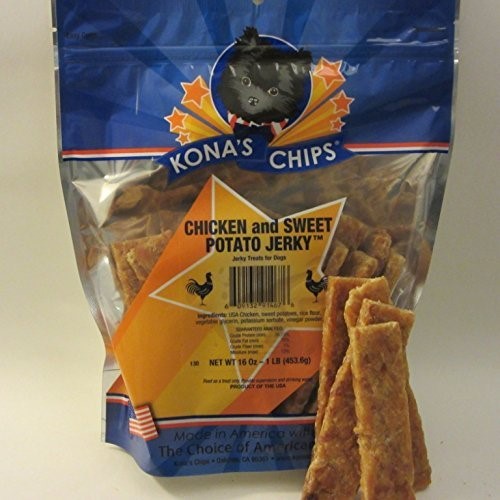 KONA S CHIPS Chicken and Sweet Potato Jerky 16 Oz ; Dog Treats Made in USA ONLY – USA Chicken  Natural  Healthy  Safe Moist and Breakable Treats for