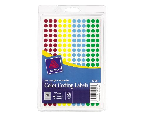Avery See-Through Color-Coding Removable Labels  1/4  Round  Assorted Colors  Non-Printable  864 Dot Stickers (5796) thumbnail