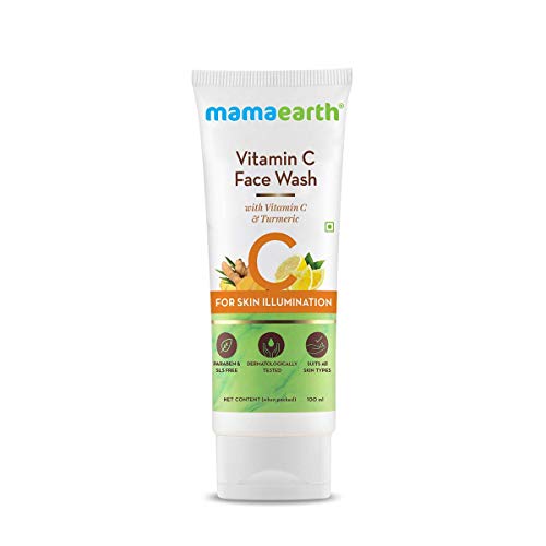 Mamaearth Vitamin C Face Wash for Skin Illumination | Gentle & Hydrating Dead Skin Exfoliator with Turmeric | Sulfate & Paraben Free | 3.38 Fl Oz (100