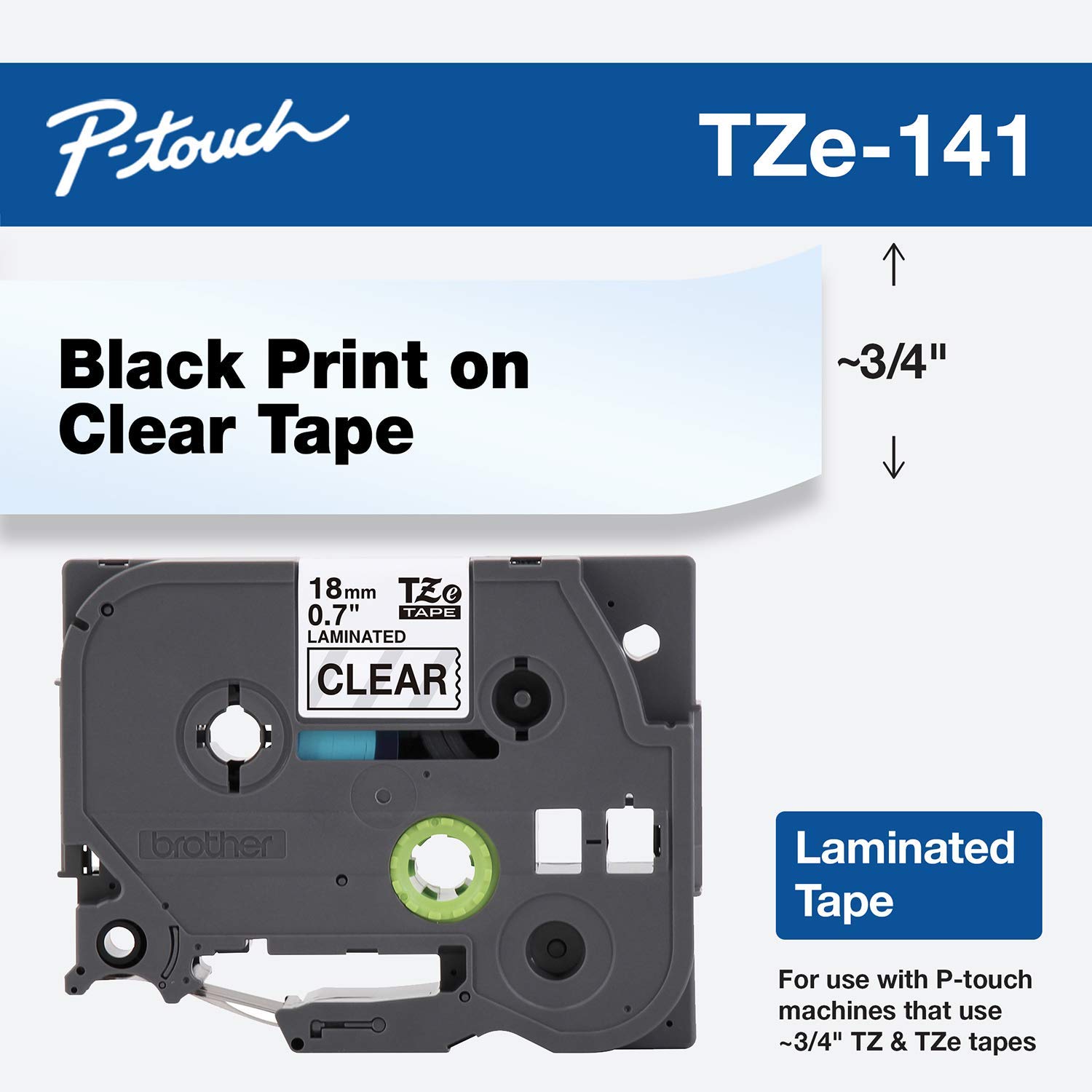 Photo 1 of  Brother Label Tape Cartridge,Blk/Clr,0.70in TZe141 - All 