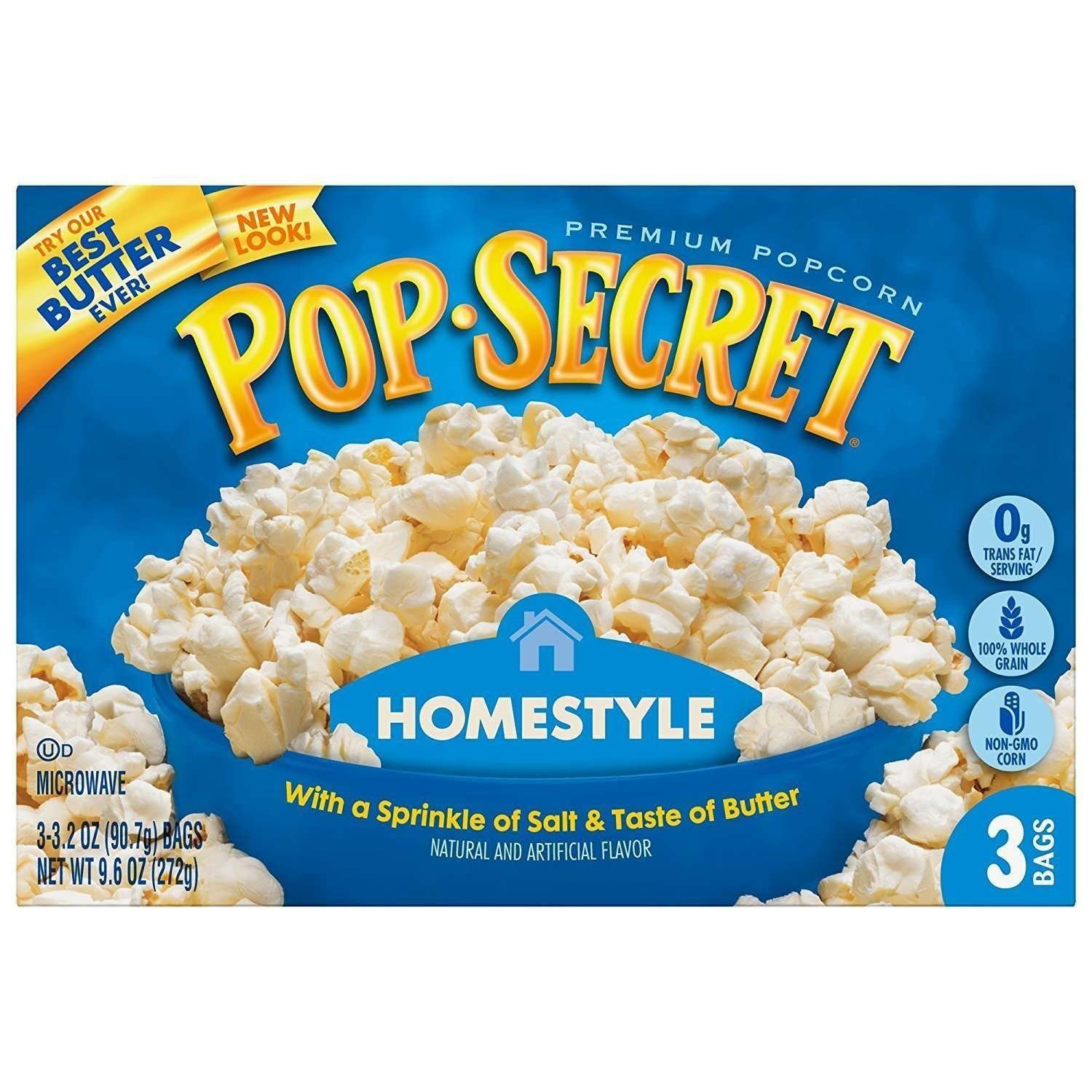Pop Secret Microwave Popcorn  Homestyle Butter Flavor  3.2 Oz Sharing Bags  3 Ct
