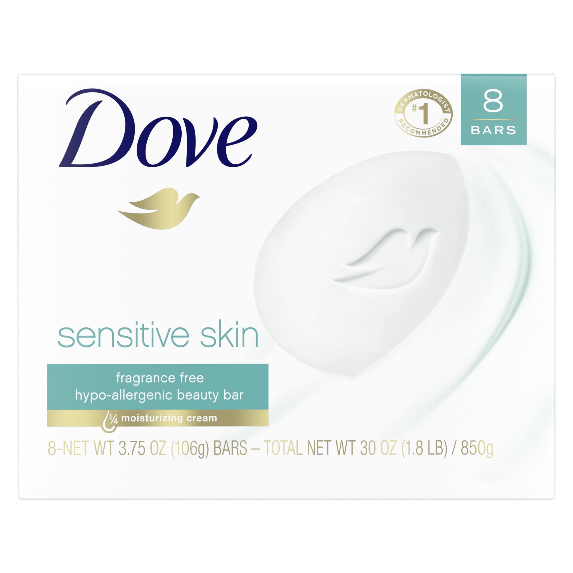 Dove Beauty Bar Women S Bath Soap Sensitive  3.75 Oz 8 Bars