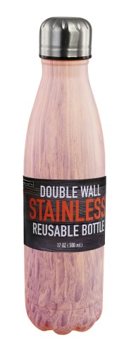 Double Wall Stainless Steel Reusable Bottle HGI-2289-WOODGRAIN PINK