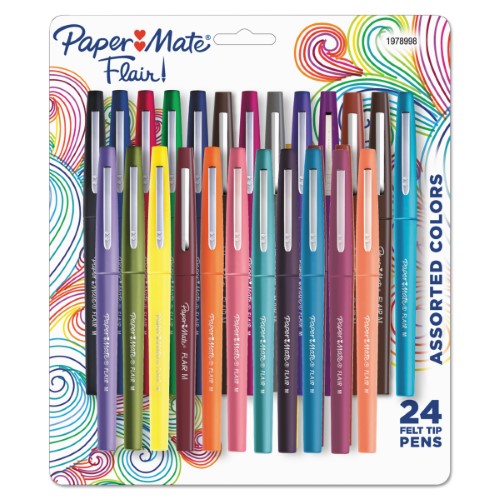 Paper Mate Flair Felt Tip Pens  #1 Teacher Choice  Medium Point (0.7mm)  Assorted Colors  24 Count