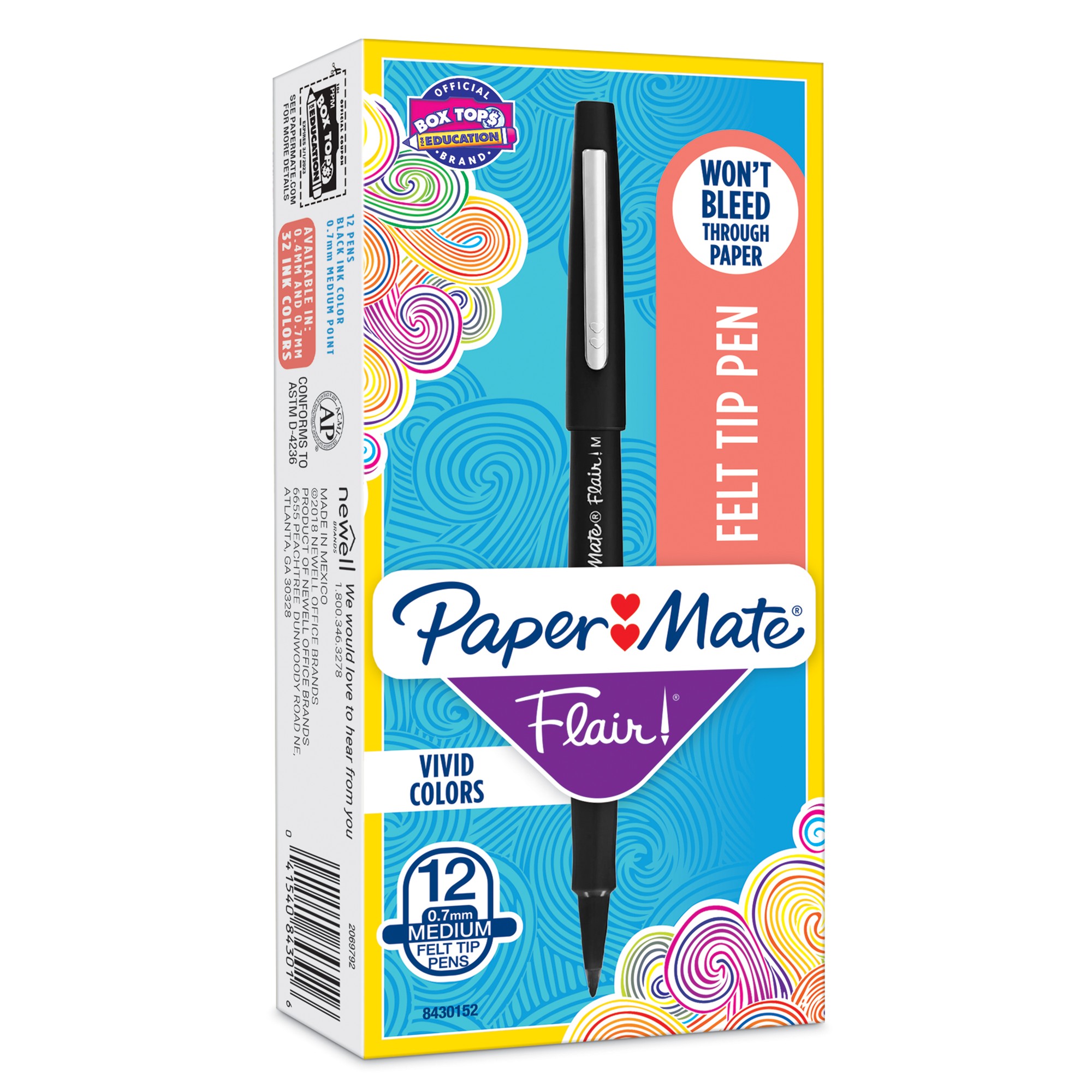 Paper Mate Flair Felt Tip Pens  Medium Point (0.7mm)  Black  12 Count